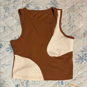 Colorblock Sleeveless Top - Brown and Cream